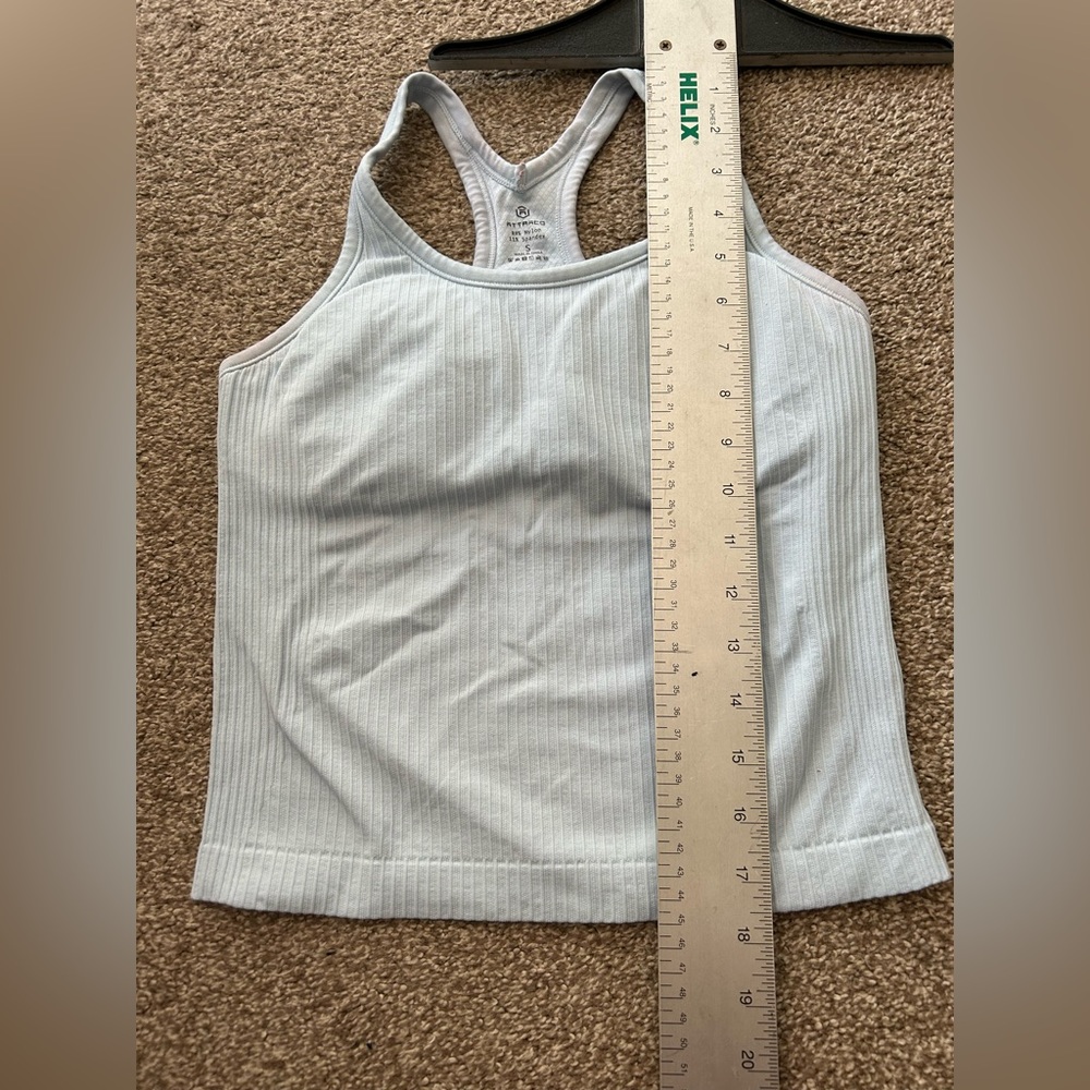 Attraco Lt. Blue Ribbed Built In Bra Racerback Active Tank Top Women's Size S - Picture 3 of 6